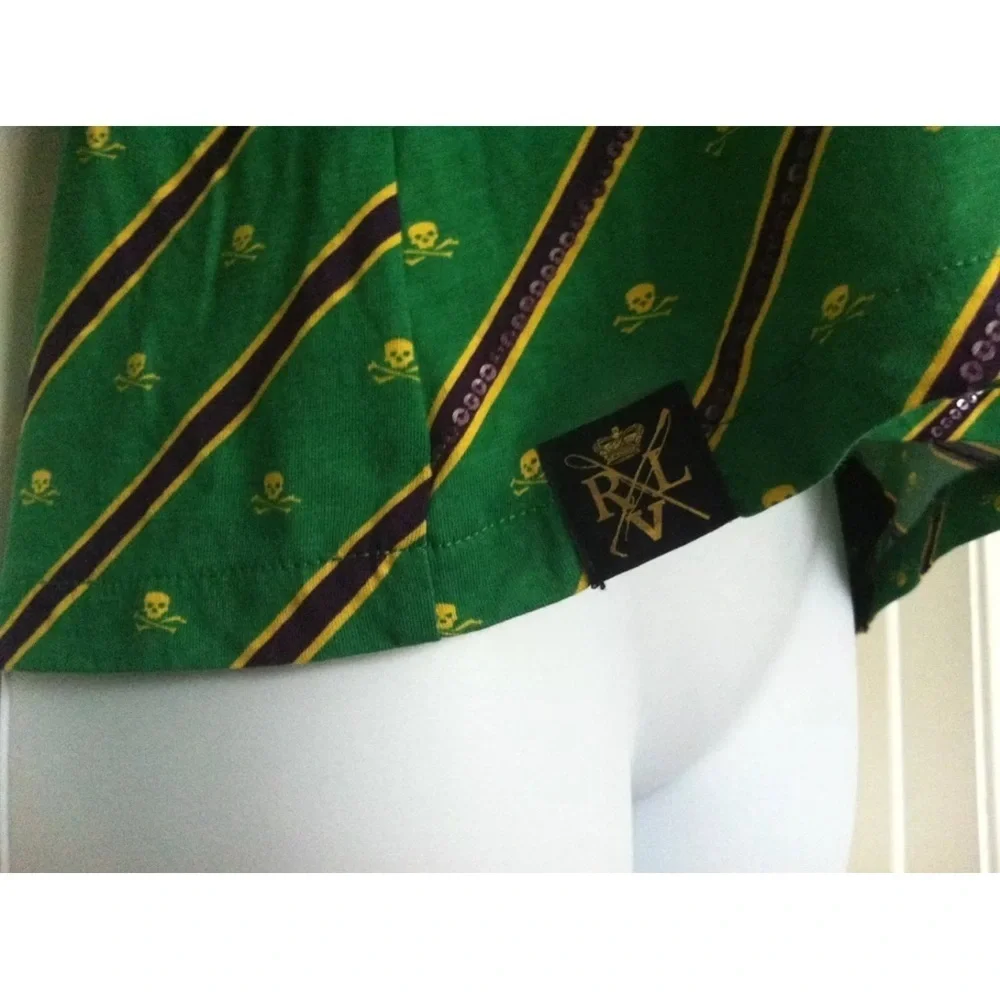 RALPH LAUREN kids skull crossbones print green long sleeve sequins top size M